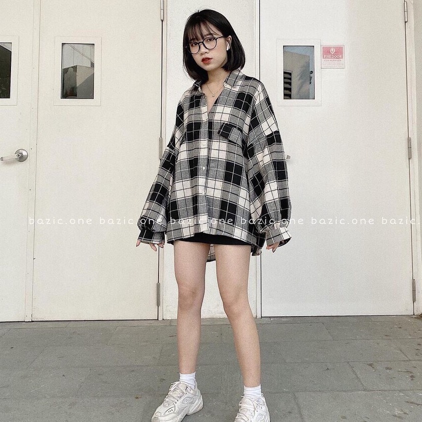 [HCM]Áo khoác sơ mi sọc caro nữ AK8 tay phồng thiết kế thời trang cực đẹp