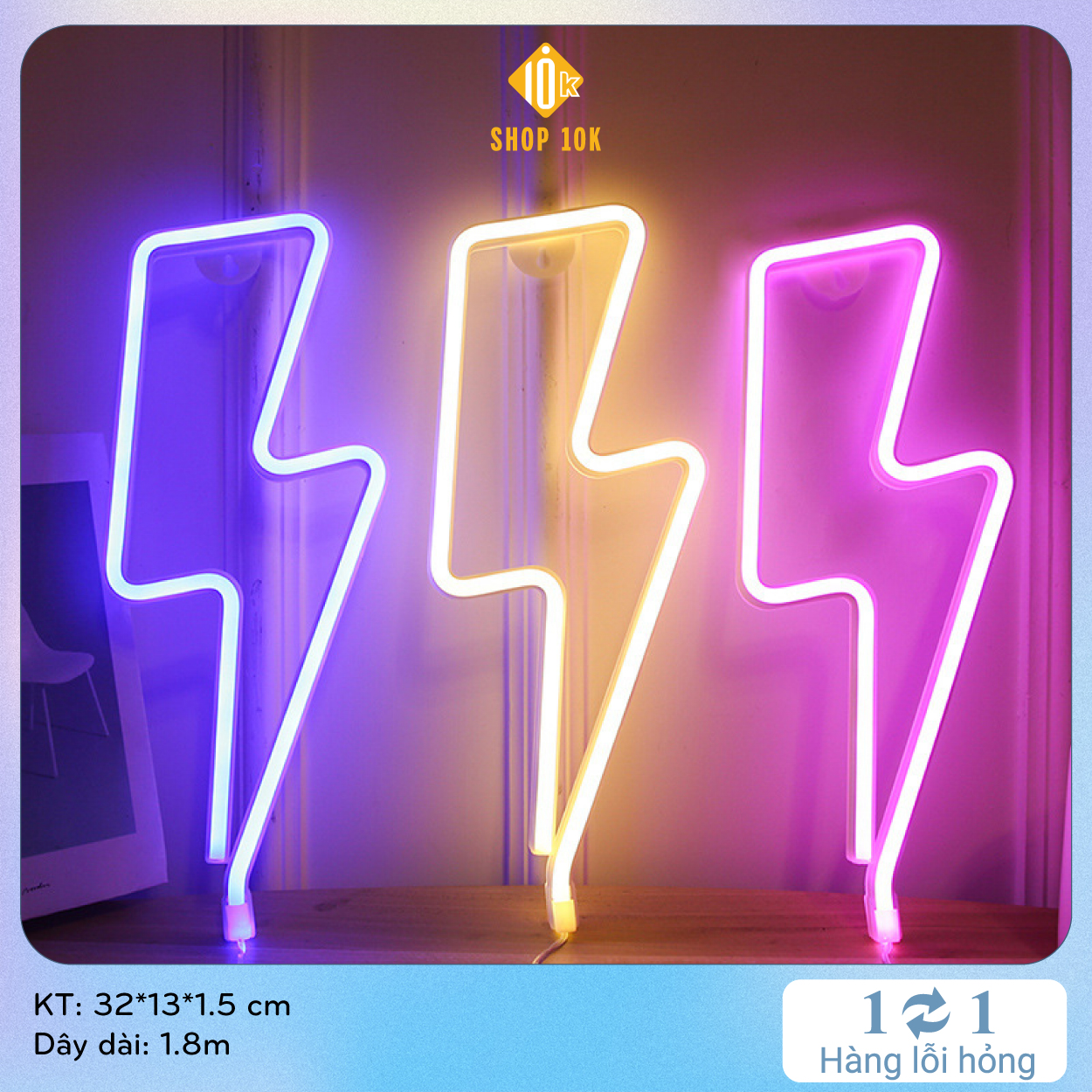 Đèn led trang trí neon light hình tia sấm chớp - sp005338