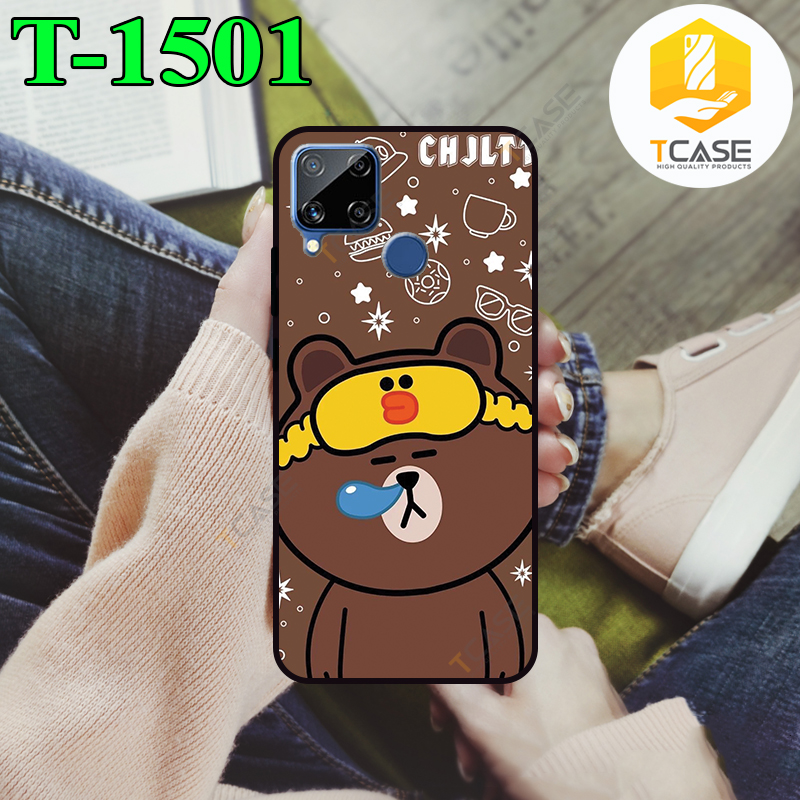 Ốp lưng Tcase dành cho Realme C15 in hình gấu nâu dễ thương