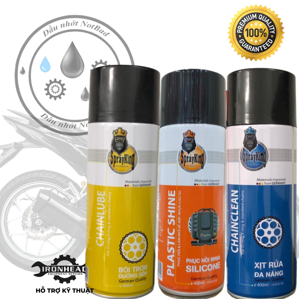 Combo 3 chai Rửa sên sprayking, dưỡng sên sprayking ,phục hồi làm mới nhựa nhám sprayking
