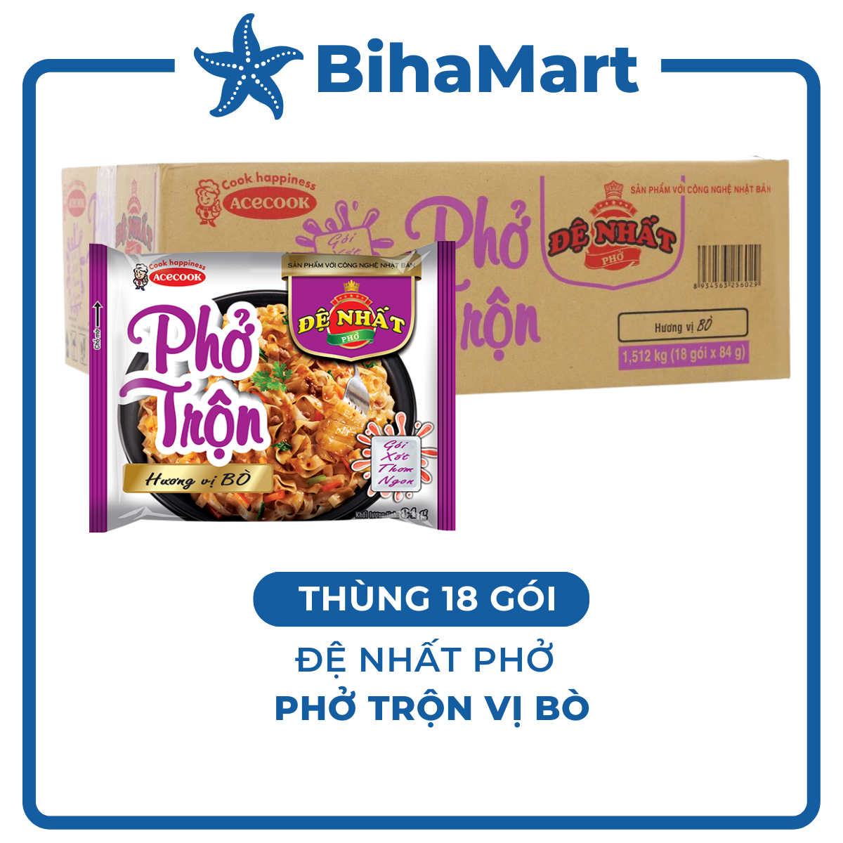 1 BOX OF 18 PACKAGES - ACECOOK - Stir-fried De Nhat Pho Instant Noodle