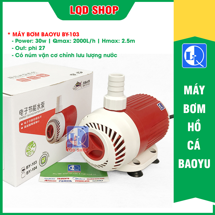 Máy bơm by 103 | baoyu by-103, power: 30w , hmax 2.5m, qmax 2000l/h, trục sứ | máy bơm hồ cá