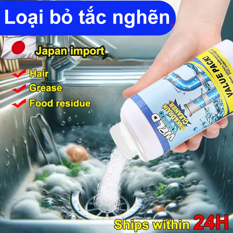 Bột thông cống cực mạnh SUPER bột thông bồn cầu, bồn rửa bát, đường ống siêu nhanh, siêu mạnh, siêu an toàn 110g, Chai Bột Thông Tắc Sinh Học Hiệu Quả Tức Thì