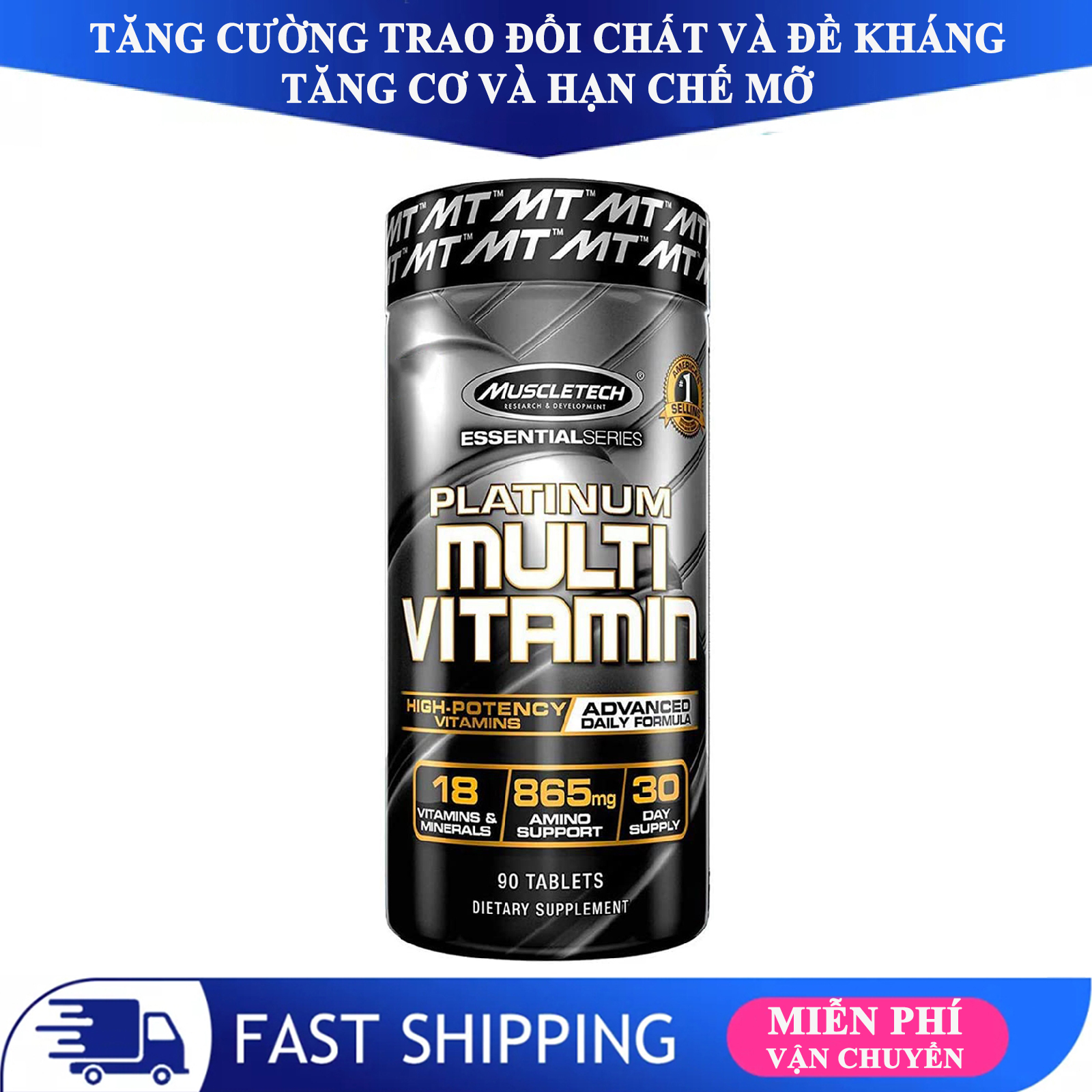 Thực phẩm bổ sung Platinum Multi vitamin của Muscletech hộp 90 viên hỗ trợ tăng cường trao đổi chất, sức đề kháng, phát triển cơ bắp và hạn chế mỡ thừa