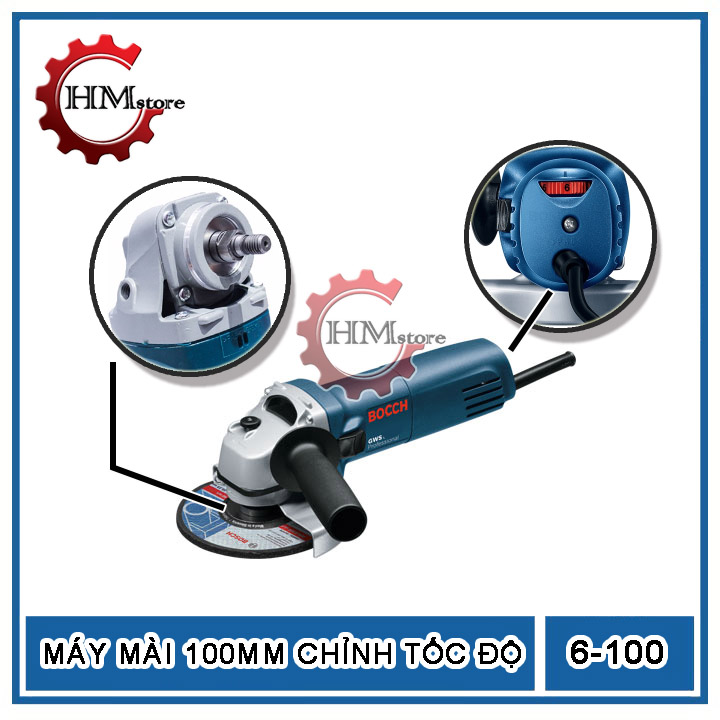 Chỉnh tốc độ máy mài - máy mài cầm tay 100mm - máy cắt cầm tay bosh gws6 100, công suất 670w, ruột đồng 100% - bảo hành 6 tháng - hải my store