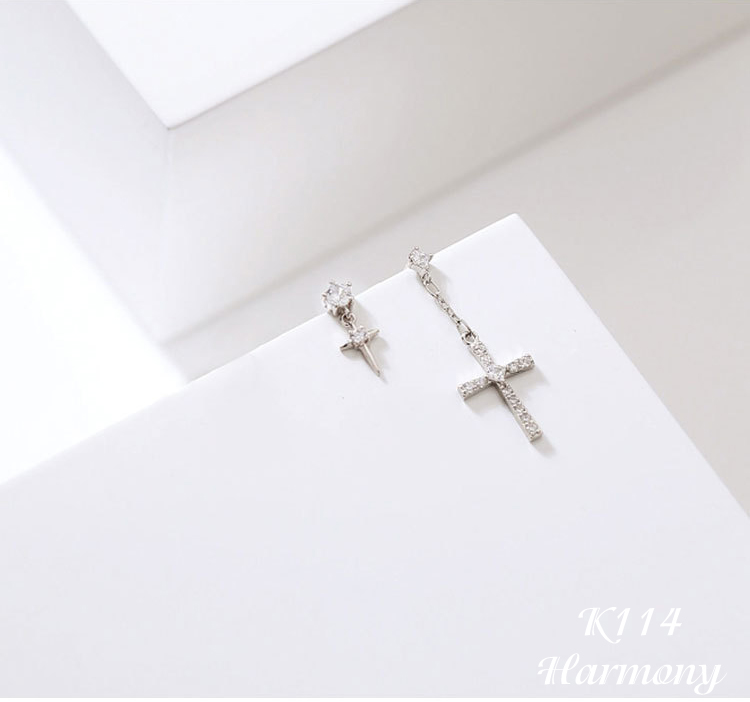 Bông tai, khuyên tai nữ bạc 925 cao cấp hình thánh giá đính đá cá tính, độc đáo K114| TRANG SỨC BẠC HARMONY