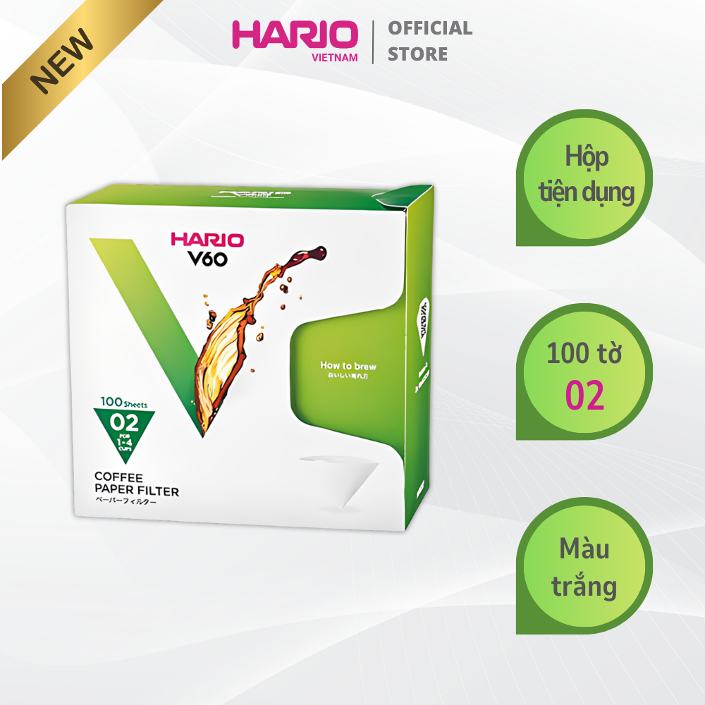 Giấy lọc Hario V60 pha cà phê Coffee Paper Filter 100 tờ size 02 VCF-02-100WK (màu Trắng, hộp giấy)