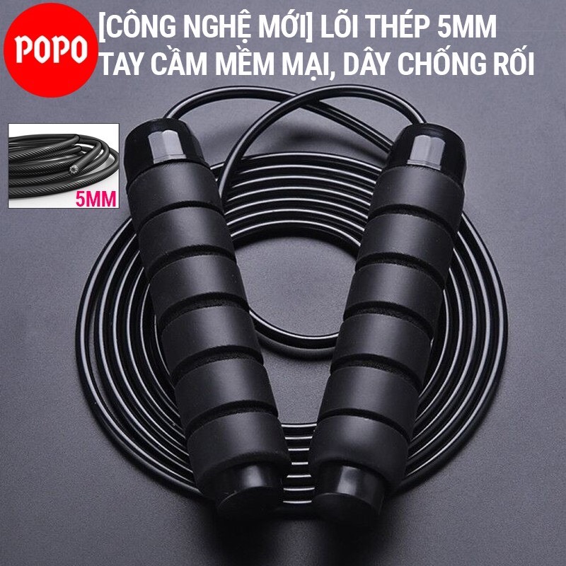 Dây nhảy dây giảm cân POPO TS35 lõi dây thép 5mm, tay nắm thoáng khí dây nhảy thể lực, thể dục, tập Gym, boxing