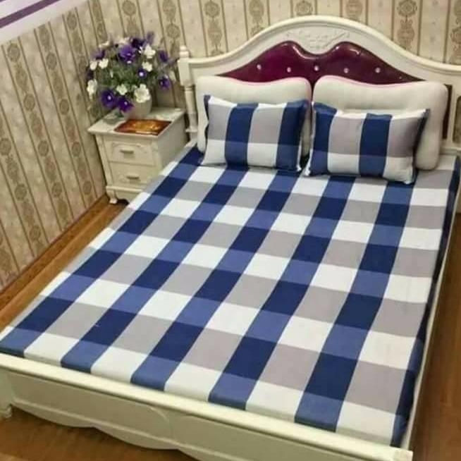 Set ga gối cotton poly 3 món mẫu kẻ bao diêm