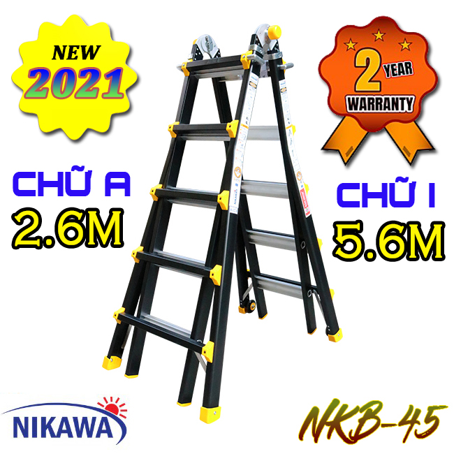 Thang nhôm gấp rút đa năng Nikawa - Nhật Bản NKB-45 NEW 2021 BẢO HÀNH 2 NĂM (sơn tĩnh điện màu đen)