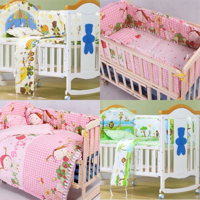 Bộ 3 món quây, nệm và gối cho cũi em bé