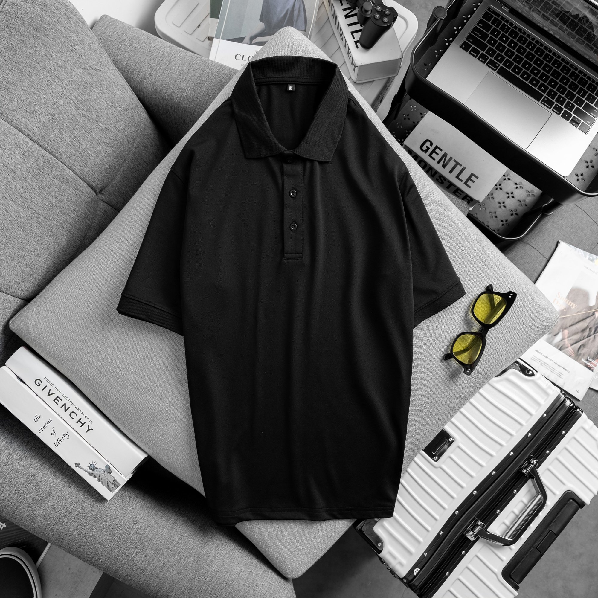 Áo polo basic nam màu đen vải cá sấu co giãn 4 chiều mềm mịn, chống xù, chống nhăn, thoáng mát