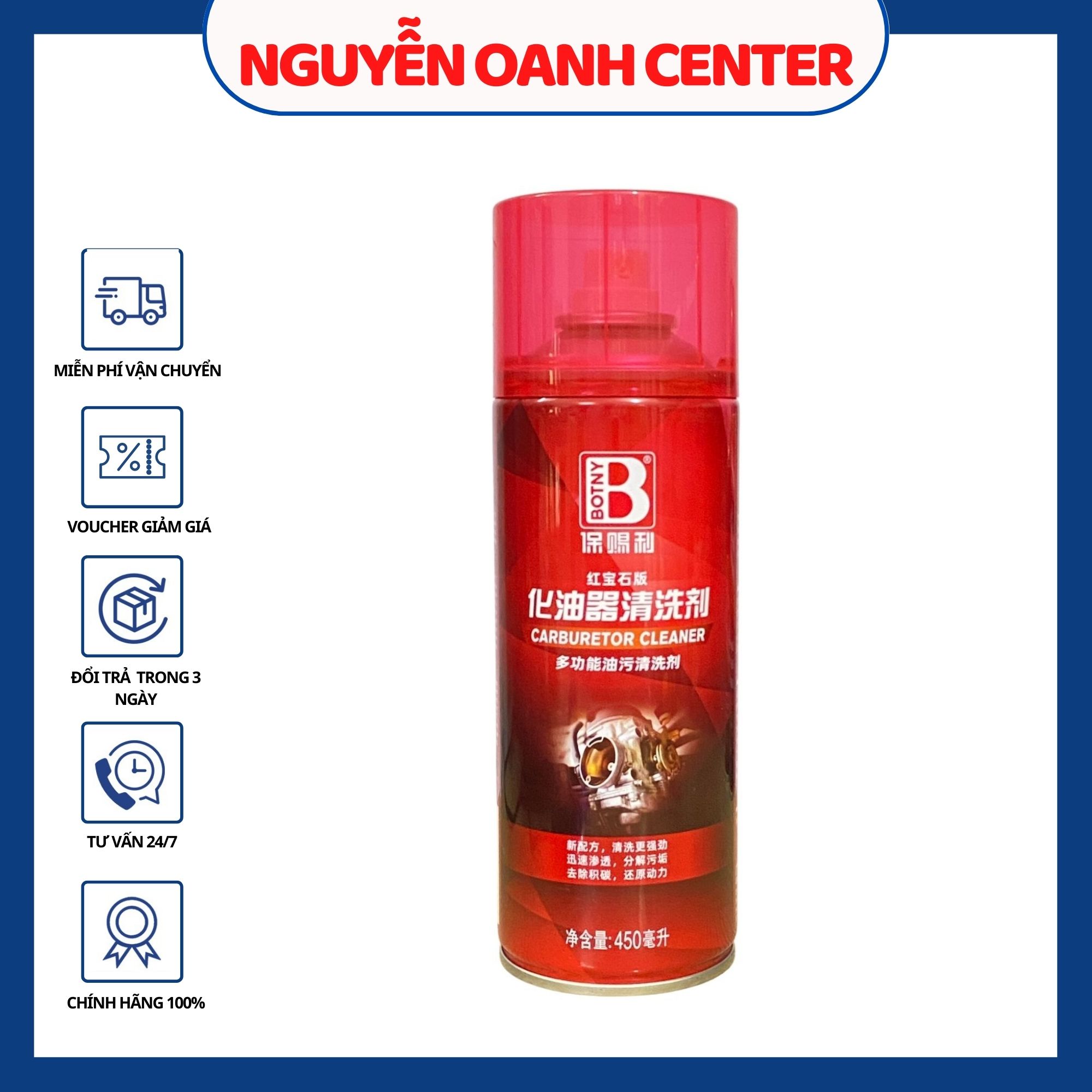 Bình xịt vệ sinh pét xăng chế hòa khí bình xăng con Botny Carburetor Cleaner 450g