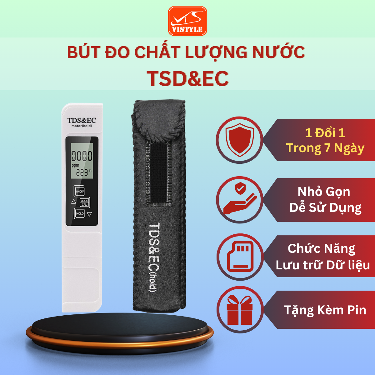 Bút Đo TDS và EC Bút thử nước sạch Đo nước Nhỏ gọn Dễ dàng sử dụng Bảo vệ sức khỏe gia đình bạn Vistyle