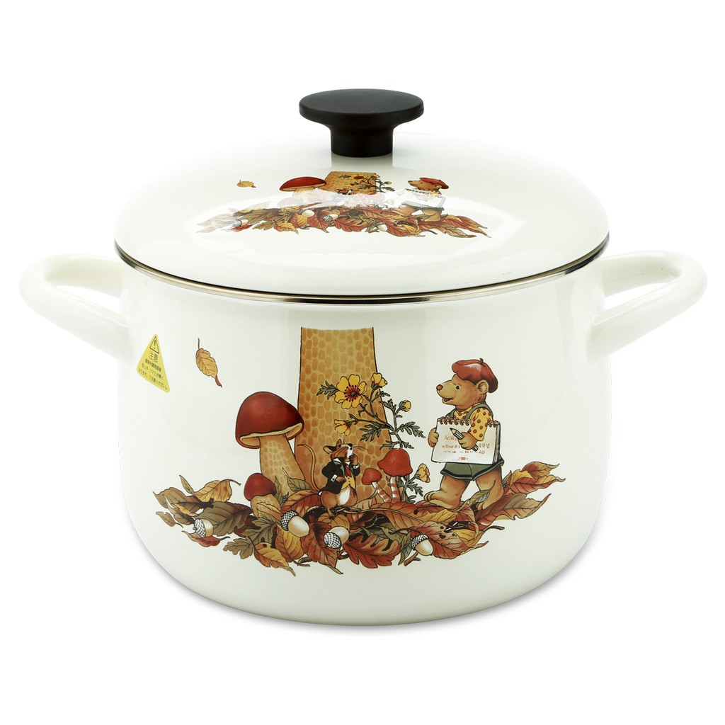 Nồi tráng men cao cấp bếp từ Nhật Bản Fujihoro hoa văn con gấu , nhập khẩu Thái Lan , bảo hành 2 năm