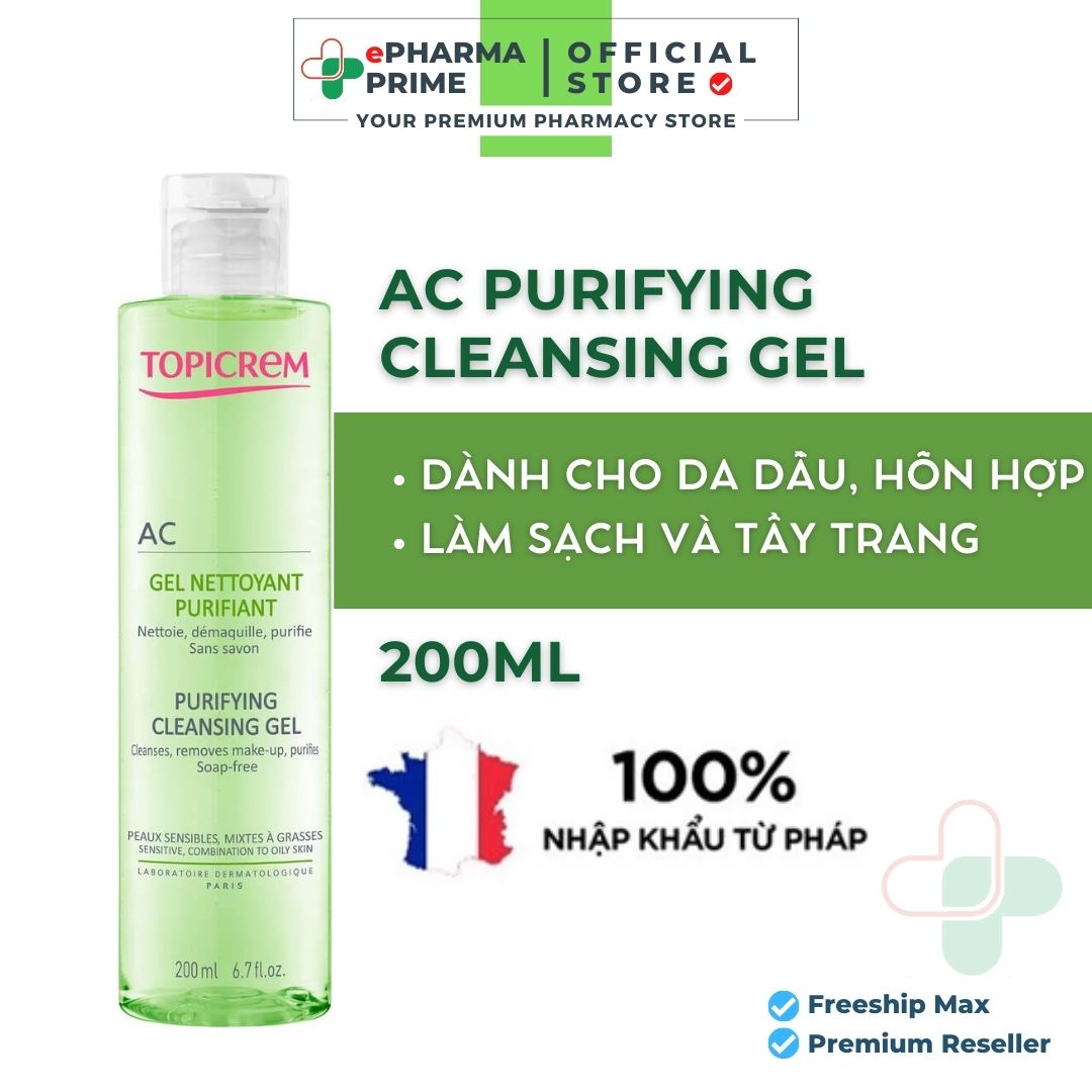 Gel rửa mặt topicrem ac purifying cleansing gel cho da dầu, da hỗn hợp