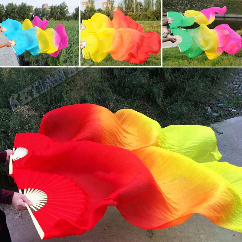 Quạt dài tre lụa làm bằng tay tiệc biểu diễn múa bụng 1.5m
