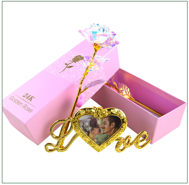 Quà Valentine 2021, Quà Tặng 8/3, Quà 20/10 Ý Nghĩa Cho Mẹ, Cho Vợ, Cho Bạn Gái - Hoa Hồng Galaxy Phát Sáng Golden Rose Có Đèn Led Khung Hình Chữ Love