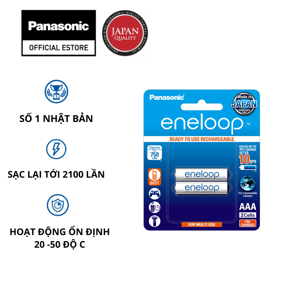 Pin sạc panasonic eneloop tiêu chuẩn aaa 800mah - bk-4mcce2bt4 - hàng chính hãng