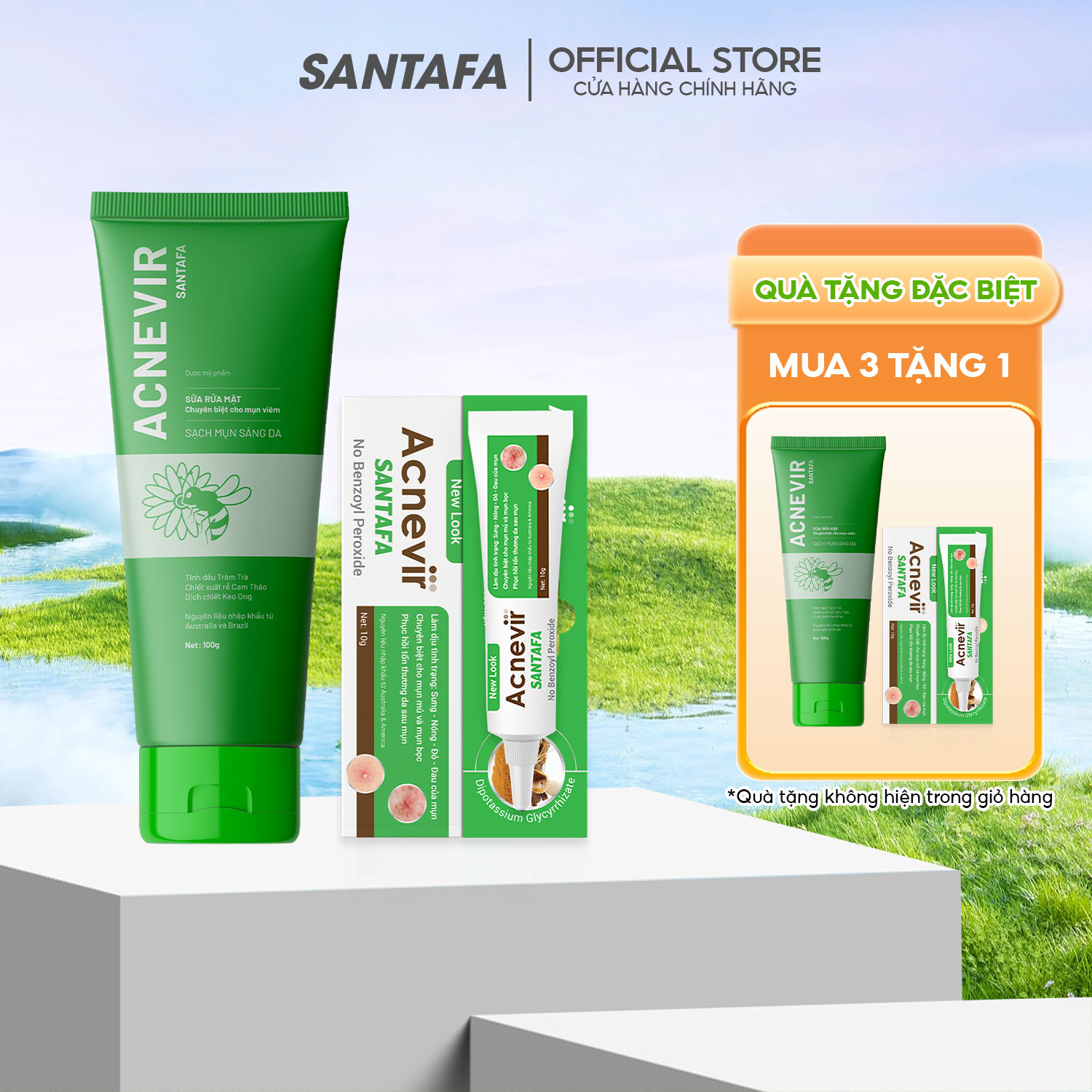 Combo giảm mụn bọc, mụn mủ, mụn trứng cá acnevir santafa