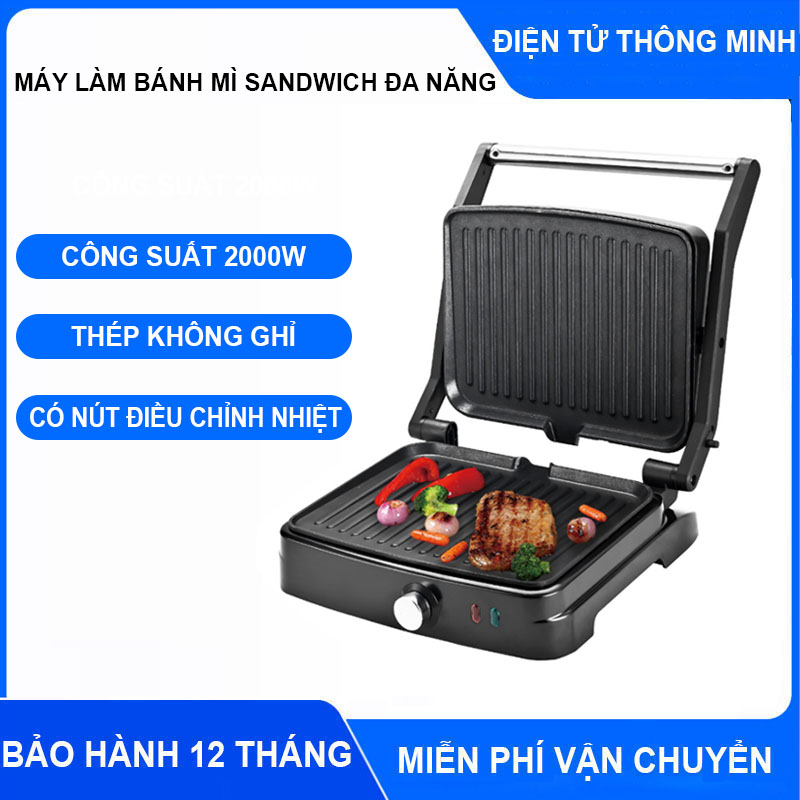 Máy Kẹp Nướng Bánh Mì Sandwich SOKANY SK204, Máy Nướng Thịt Làm Nóng Và Giòn Cực Nhanh Công Suất 2000W, Máy Ép Bánh Mì Đa Năng Mặt Nướng Chống Dính Dễ Dàng Vệ Sinh Nhỏ Gọn Tiện Di Chuyển Bảo Hành 12 Tháng