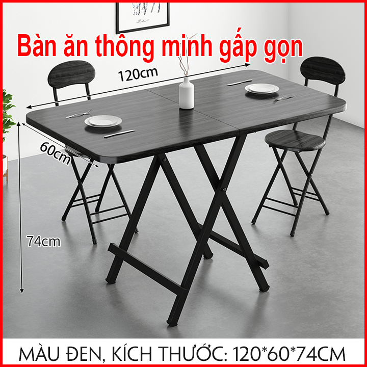 Bàn ăn thông minh gấp gọn, bàn ăn gấp gọn mặt gỗ phủ melamin khung thép, bàn gấp đa năng, bàn ăn xếp gọn màu đen trắng nâu
