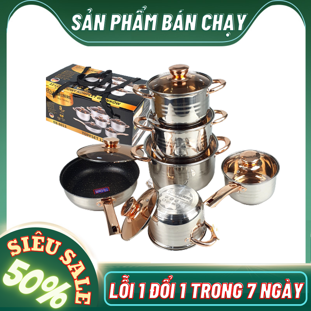 [HOT SALE] Bộ nồi ENGELBERG vung kính, 6 món 12 chi tiết, thương hiệu Đức – Siêu đẹp – Siêu bền - Dùng được cho mọi loại bếp, đặc biệt là bếp từ