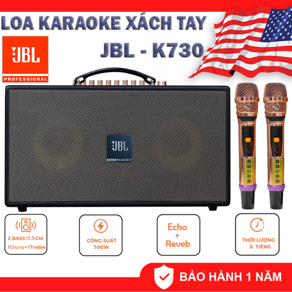 ( Tặng Kèm 2 Micro) Loa Kéo Di Động Chính Hãng , Loa Karaoke Xách Tay JBL- K730 Công Suất 500w- Loa Karaoke Di Động, 2 Loa Bass 20 cm , Pin 6h, Thiết Kế 5 Đường Tiếng , 2 Loa Treble, Đầy Đủ Kết Nối Bluetooth USB, AUX, TF - Bảo Hành 12T