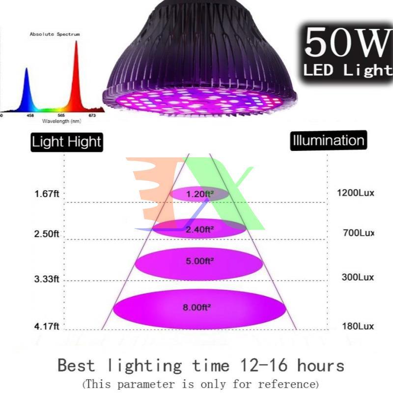 Đèn trồng cây, Đèn led trồng rau trong nhà, Led grow lights 50W-E27, Đèn quang hợp, Đèn tăng trưởng thực vật