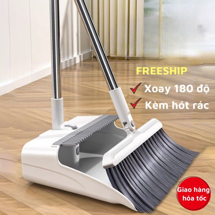 Chổi quét nhà thông minh chổi quét nhà xoay 180 độ, kèm hót rác cán dài tiện lợi