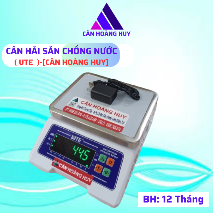 Cân điện tử chống nước UTE-15kg/0,5g,màn hình LED xanh hiển thị 2 mặt,dùng cho cân tôm cua,cá.. CÂN HOÀNG HUY