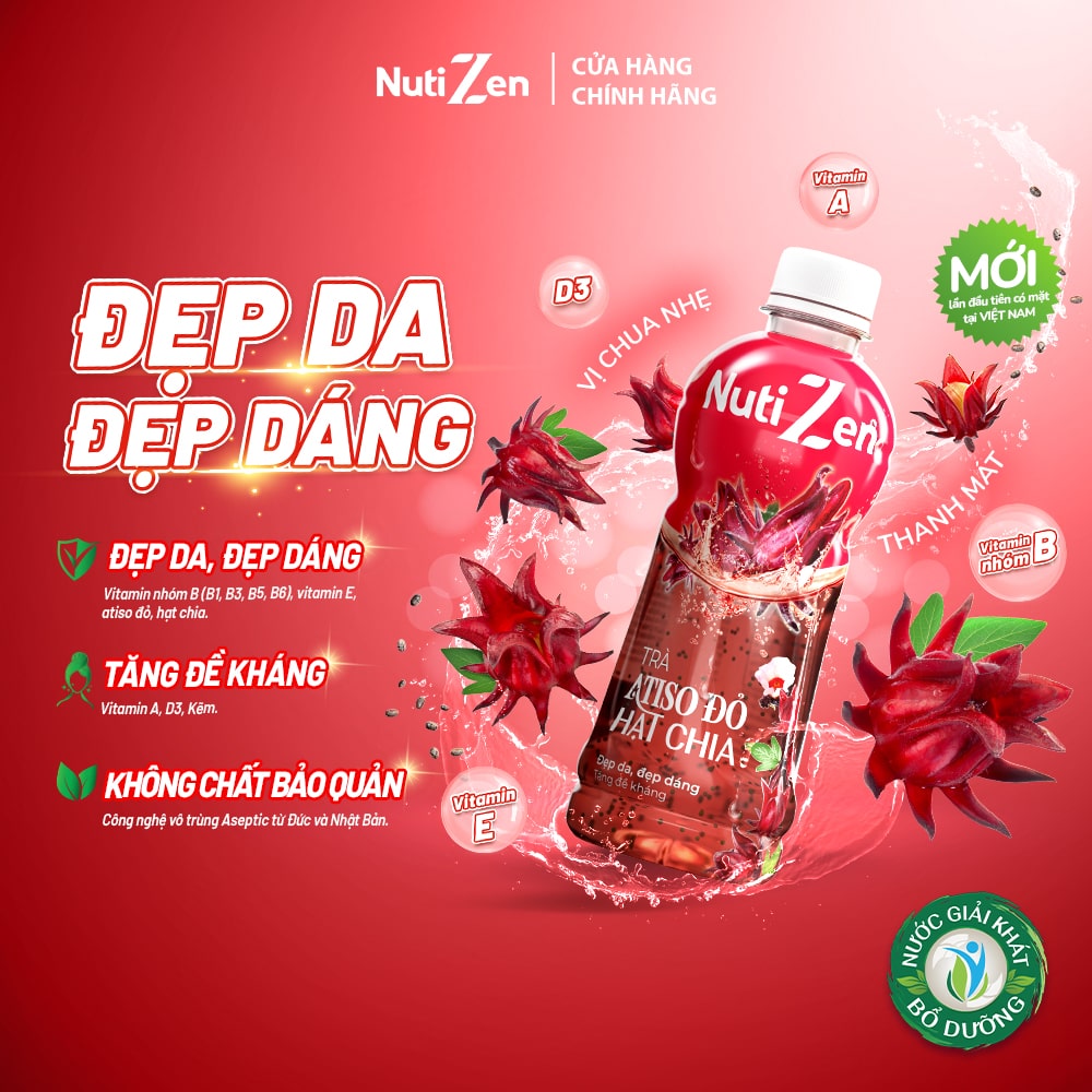 (ĐẸP DA ĐẸP DÁNG) Thùng 24 chai/ Lốc 6 Chai/ 01 Chai 290ml - Trà Atiso Đỏ Hạt Chia Nutizen - YOOSOO MALL