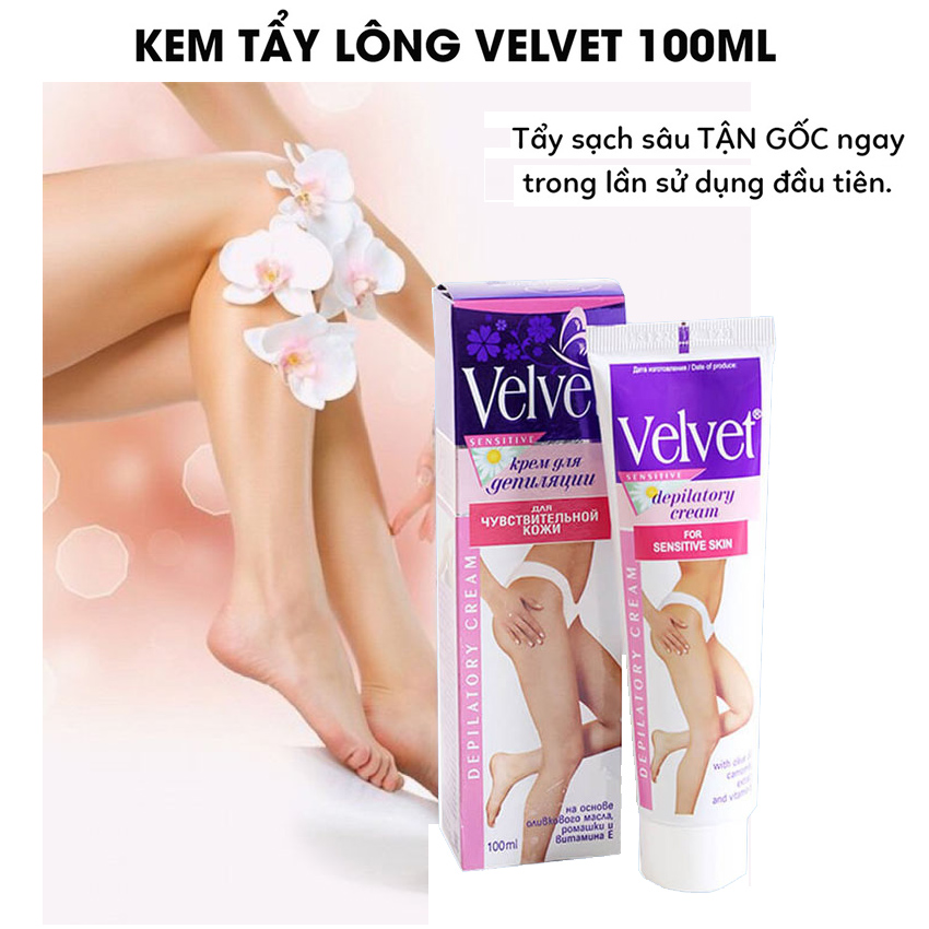 Kem tẩy lông Velvet - triệt lông nách, chân, tay, an toàn và không gây kích ứng da, 100ml