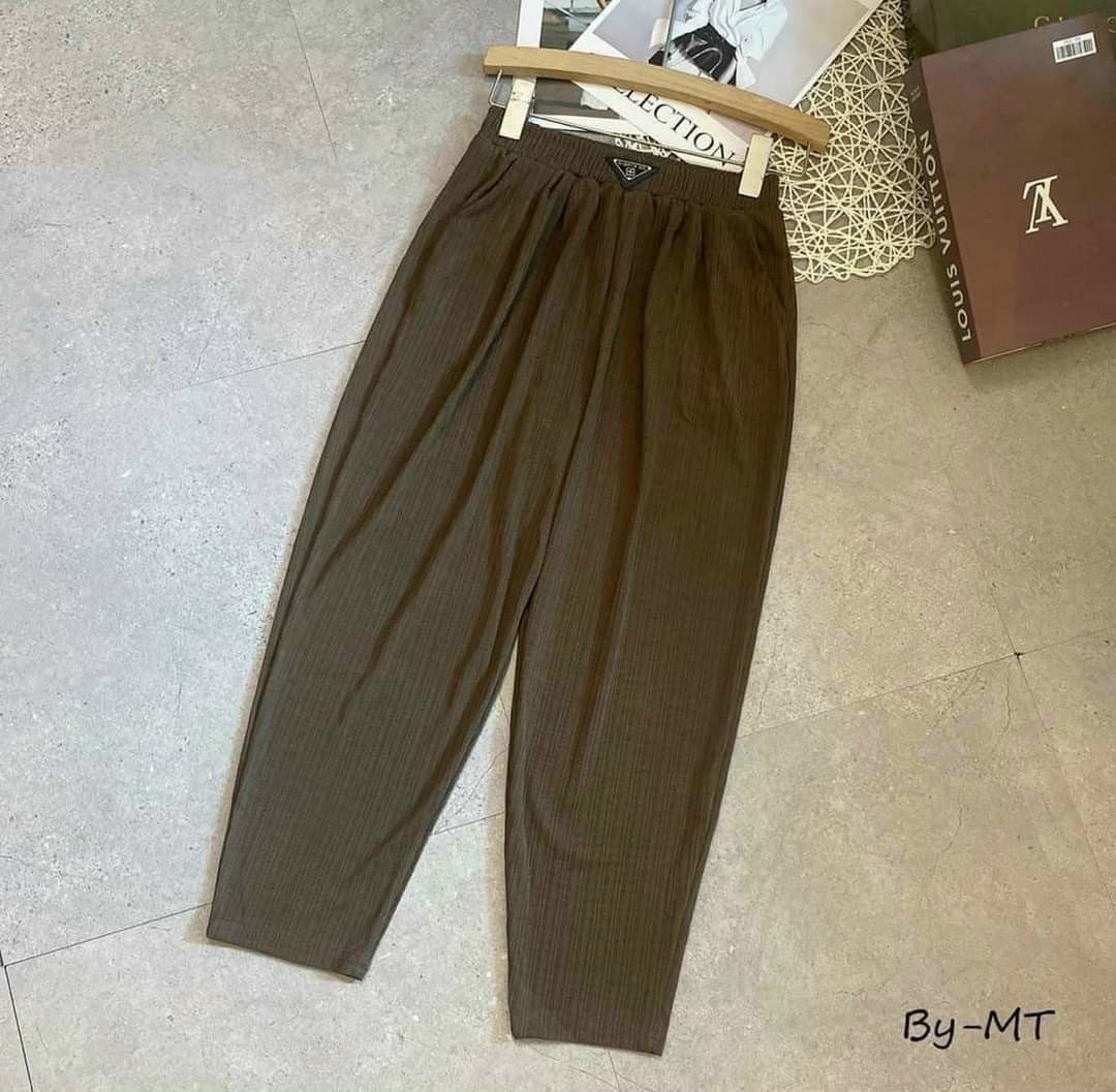 Quần baggy nữ chất gân tăm cạp chun co giãn