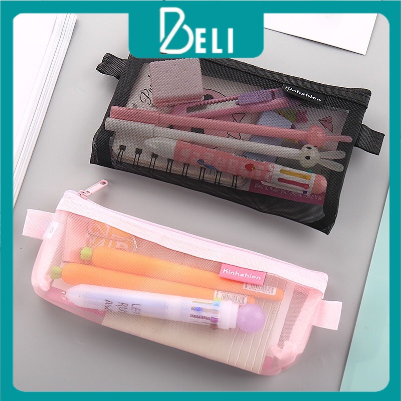 Túi đựng bút dạng lưới trong suốt BELI, túi bút, đựng đồ tiện dụng