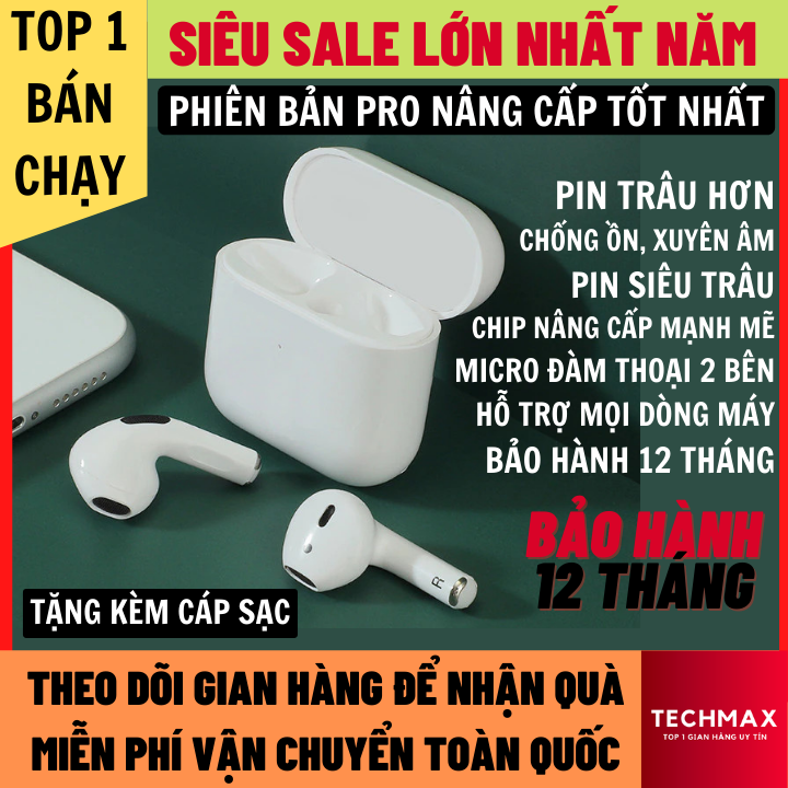 Tai Nghe Bluetooth Pro 4 Bản Nâng Cấp Mới Thiết Kế Nhỏ Gọn, Pin Trâu Hỗ Trợ Mọi Dòng Máy, Tai nghe bluetooth, tai nghe không dây, tai phone không dây, tai nghe, tai nghe bluetooth mini