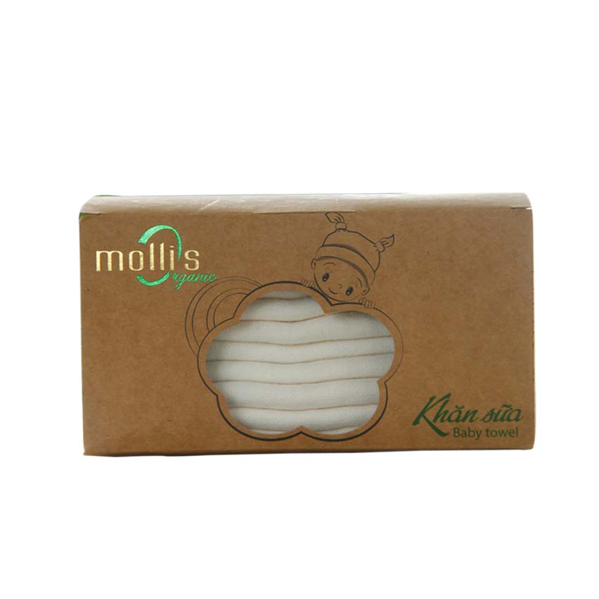 [HCM]Mollis hộp 10 khăn tay sữa chất liệu cotton organic P777 kt 30 x 30 cm