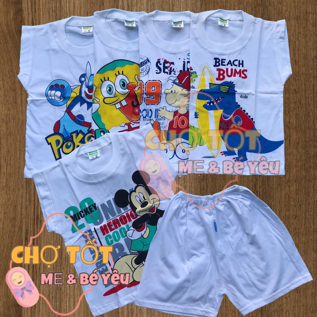 Combo 5 bộ quần áo sát nách cotton trắng mặc mát cho bé