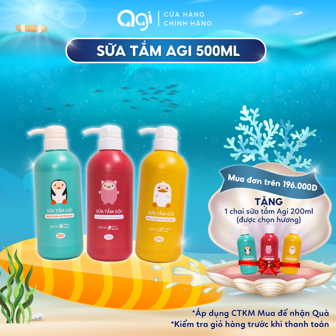 Sữa tắm gội agi 2 in 1 500ml
