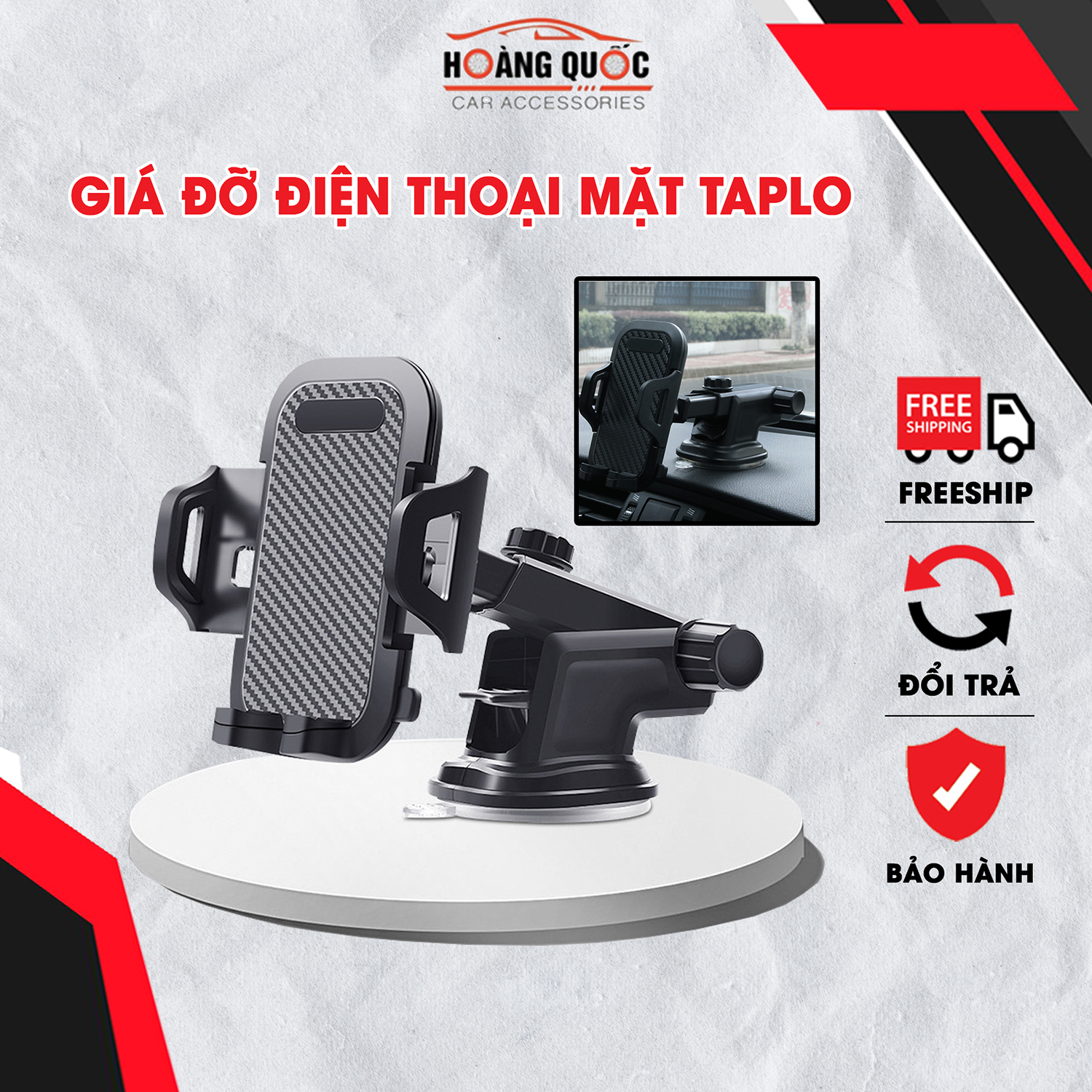 Giá đỡ điện thoại, kẹp điện thoại gắn taplo, gắn kính ô tô, xoay 360 độ, chắc chắn, kiểu dáng sang trọng