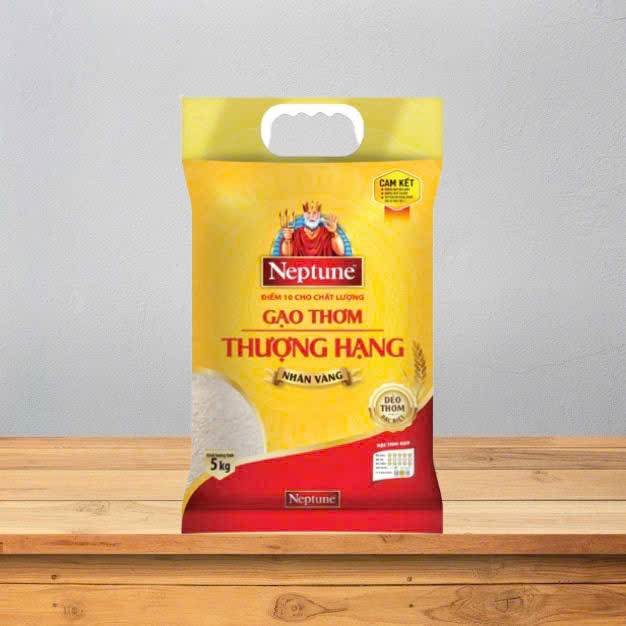 Gạo Thơm Thượng Hạng Nhãn Vàng Neptune 5Kg-Dẻo Thơm Mềm Cơm
