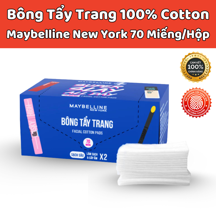 Maybelline New York Makeup Remover Cotton Pads 70 Pieces/Box, Gently Cleans Makeup/Dirt