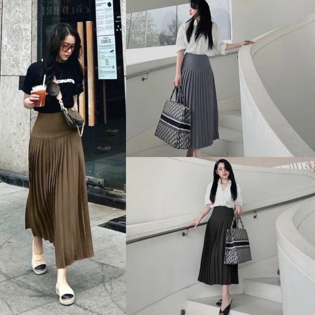 Chân váy công sở xếp ly cạp cao dáng dài dễ phối đồ-KTSM