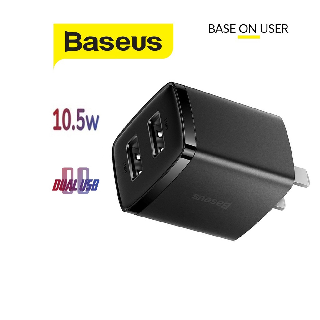 Củ sạc nhanh baseus compact 2 cổng usb sạc nhanh 2.1a/10.5w, trang bị chip sạc thông minh, tiện lợi