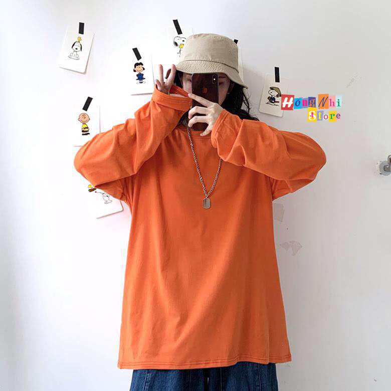 Áo Thun Tay Dài Trơn Long Tee Ulzzang Unisex Dáng Rộng Màu Cam - MM