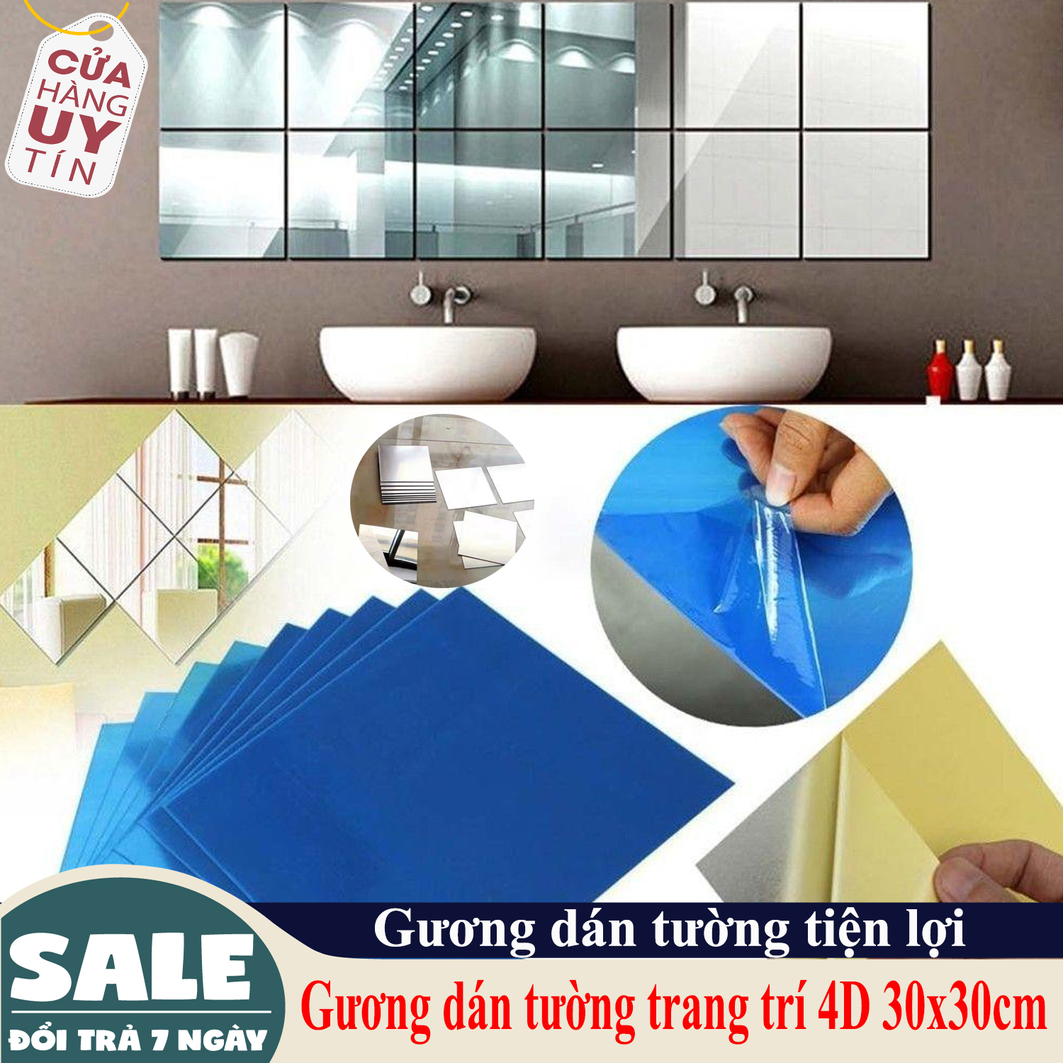 Gương dẻo dán tường ,Gương dán tường trang trí 4D 30x30cm- kính dán tường - mặt bóng dán tường - Gương dán tường tiện lợi