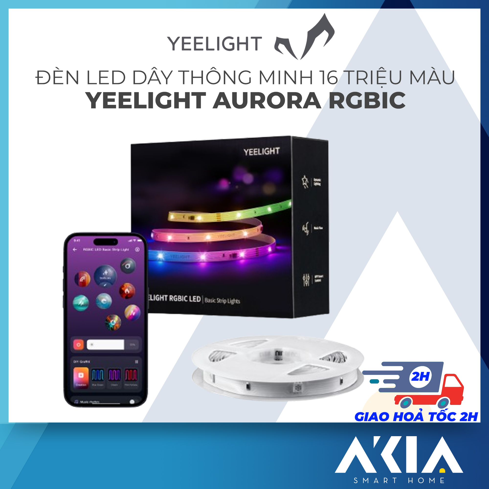 Đèn led dây Yeelight Aurora RGBIC, tùy chỉnh 16 triệu màu, đồng bộ âm nhạc, kết nối APP Yeelight