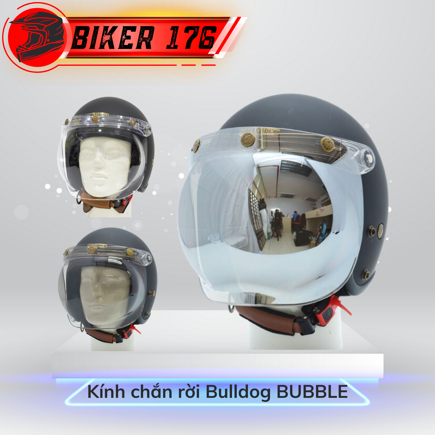 Kính chắn rời Bulldog Bubble gắn mũ bảo hiểm Bulldog - Bảo hộ xe máy BIKER 176 - Mũ bảo hiểm chính hãng Vũng Tàu