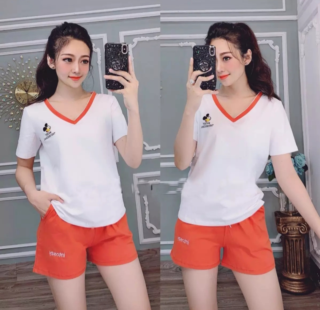 Set bộ đùi mặc nhà phối màu dễ thương vải dày mịn mát thiết kế thời trang