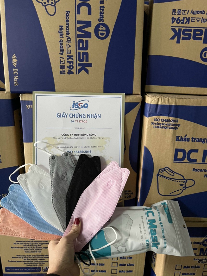 Giá. sỉ 50 chiếc khẩu trang KF94 DC mask chuẩn Hàn Quốc đủ màu: xanh, xám, hồng, xám, đen, trắng